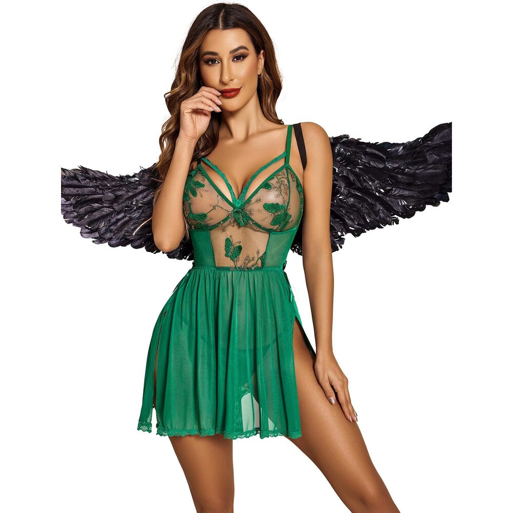 8246 Green Lingerie Floral Embroidery Babydoll Lingerie Dress Lace - Picture 5 of 6